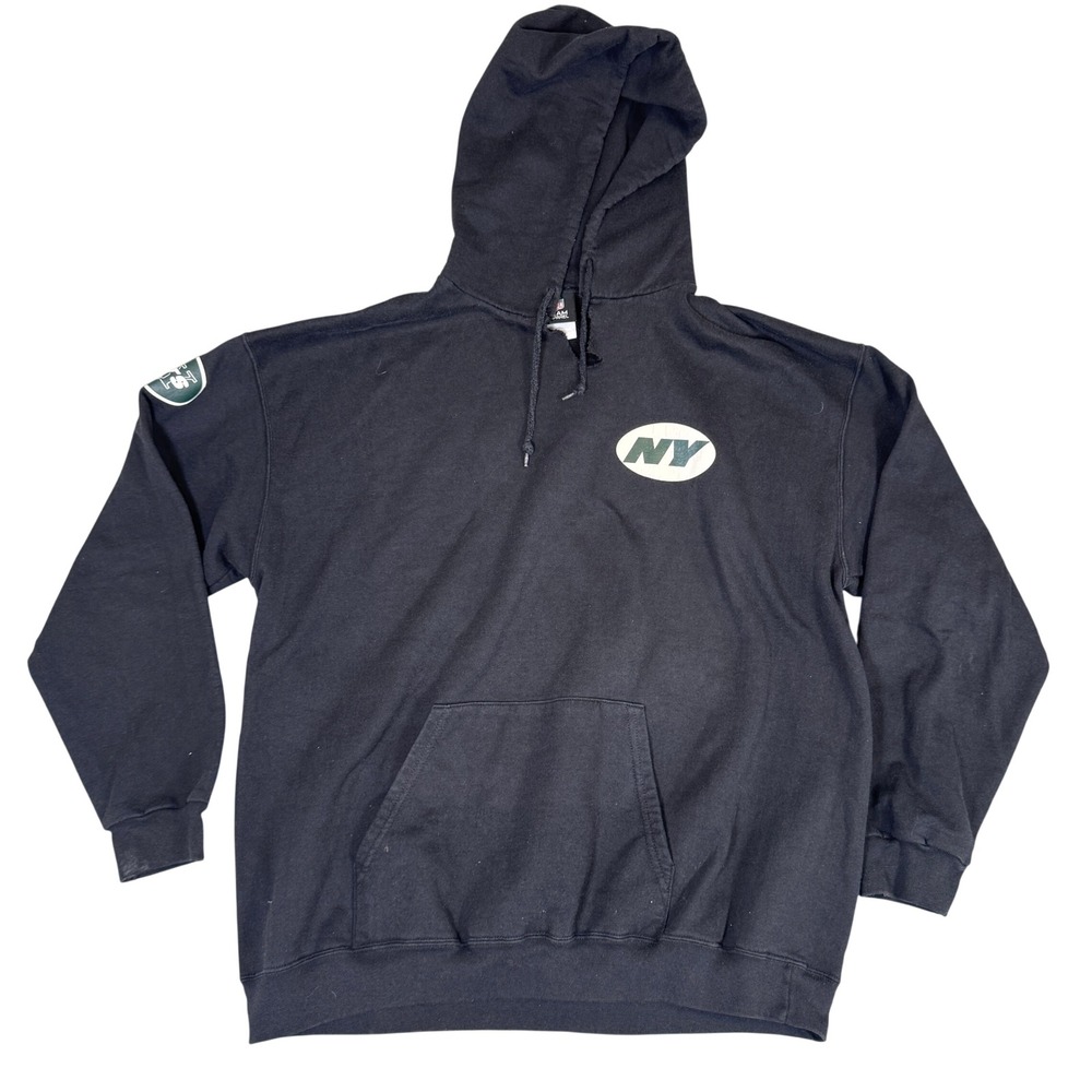 NFL Team Apparel New York Jets Hoodie Black XL Distressed Graphic Pullover